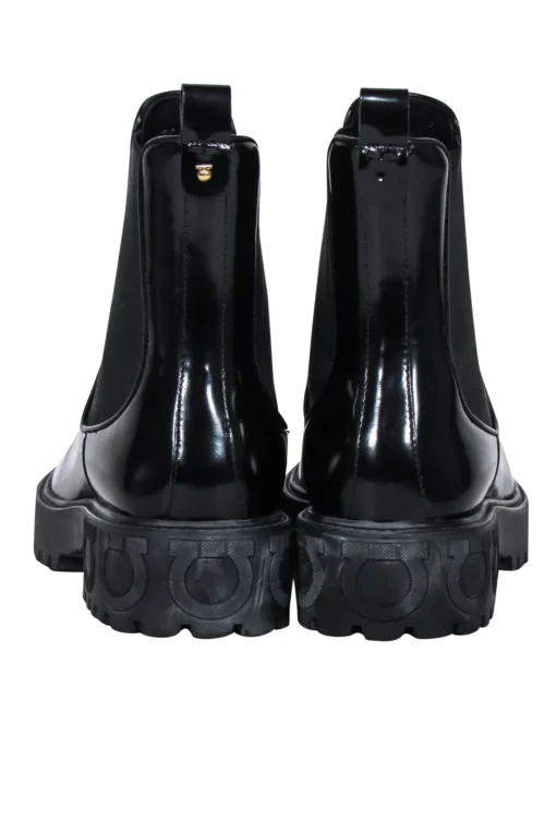 Ferragamo - Black Leather Block Heel Booties Sz 9.5