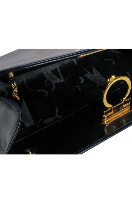 Ferragamo - Black Leather "Dina" Clutch-Style Crossbody w/ Chain Strap