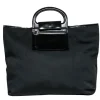 Ferragamo - Black Nylon Tote w/ Patent Leather Trim & Top Handle