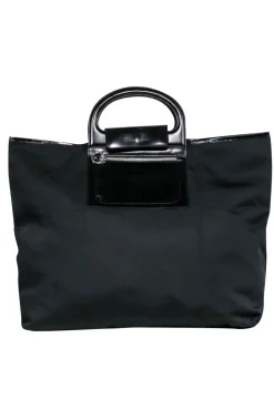 Ferragamo - Black Nylon Tote w/ Patent Leather Trim & Top Handle