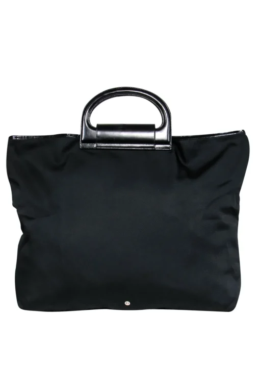 Ferragamo - Black Nylon Tote w/ Patent Leather Trim & Top Handle