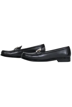 Ferragamo - Black Square Toe Loafers w/ Silver-Toned Hardware Sz 8