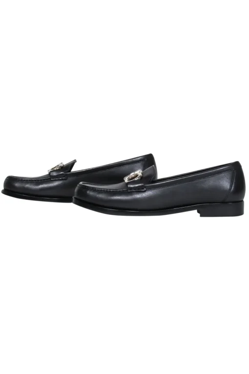 Ferragamo - Black Square Toe Loafers w/ Silver-Toned Hardware Sz 8