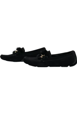 Ferragamo - Black Suede Loafers w/ Mink Trim and Gold Details Sz 11