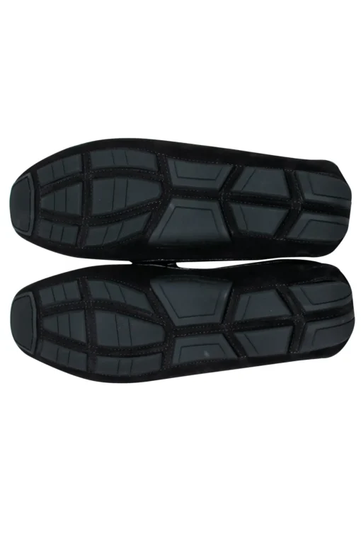 Ferragamo - Black Suede Loafers w/ Mink Trim and Gold Details Sz 11