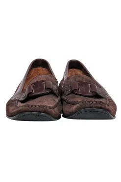 Ferragamo - Brown Suede Loafers w/ Leather Strap Design Sz 9.5