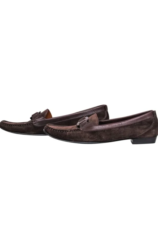 Ferragamo - Brown Suede Loafers w/ Leather Strap Design Sz 9.5