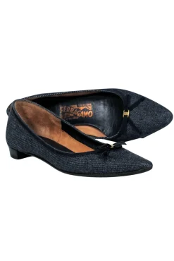 Ferragamo - Chambray Pointed Toe Flats w/ Bow Sz 6