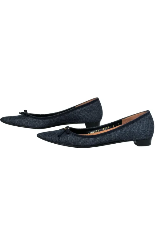 Ferragamo - Chambray Pointed Toe Flats w/ Bow Sz 6