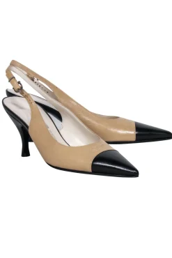 Ferragamo - Cream & Black Cap Toe Slingback Pumps Sz 6.5