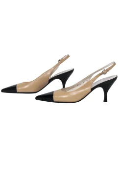 Ferragamo - Cream & Black Cap Toe Slingback Pumps Sz 6.5