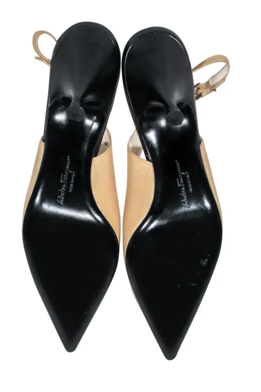 Ferragamo - Cream & Black Cap Toe Slingback Pumps Sz 6.5