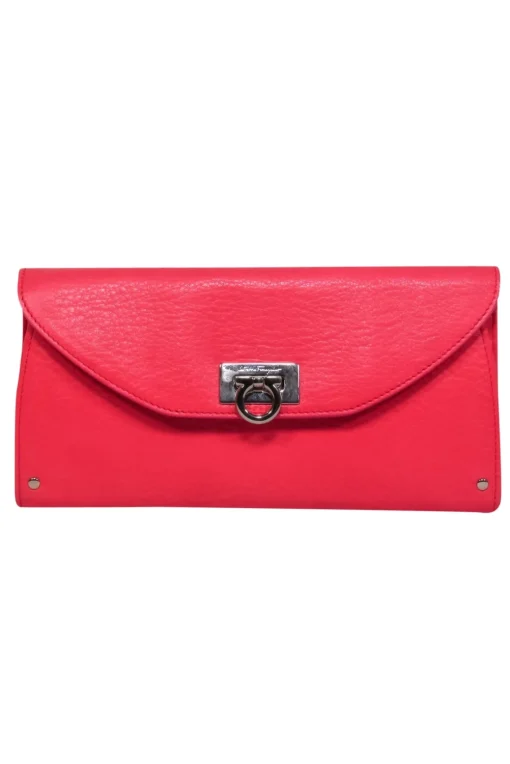 Ferragamo - Flamingo Pink Leather Wallet w/ Signature Gancini