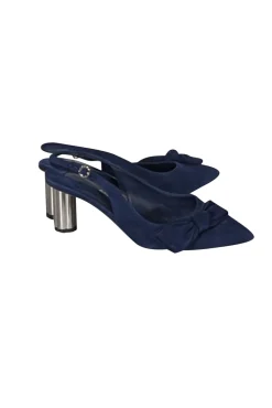 Ferragamo - Navy Suede Bow Toe Sling Back Heels Sz 5.5