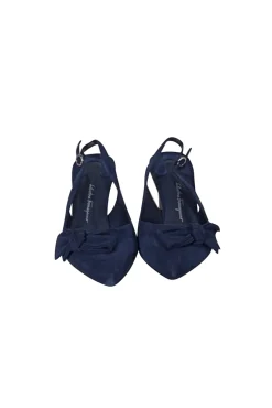 Ferragamo - Navy Suede Bow Toe Sling Back Heels Sz 5.5