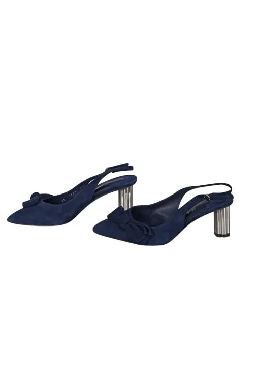 Ferragamo - Navy Suede Bow Toe Sling Back Heels Sz 5.5