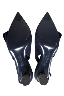 Ferragamo - Navy Suede Bow Toe Sling Back Heels Sz 5.5
