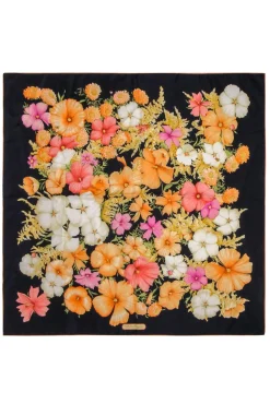 Ferragamo - Peach, Pink, Yellow & Black Floral Print Silk Scarf