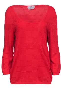 Ferragamo - Red Knit Sweater w/ Classic Logo Sz XL