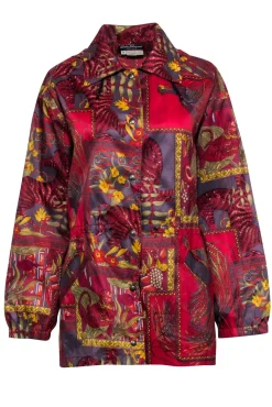 Ferragamo - Red Multi Animal Print Lightweight Hooded Jacket Sz XS