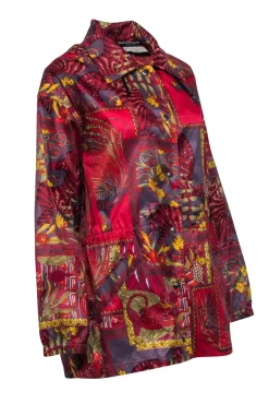 Ferragamo - Red Multi Animal Print Lightweight Hooded Jacket Sz XS