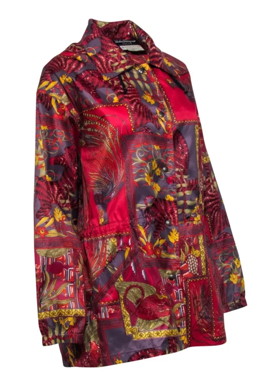 Ferragamo - Red Multi Animal Print Lightweight Hooded Jacket Sz XS
