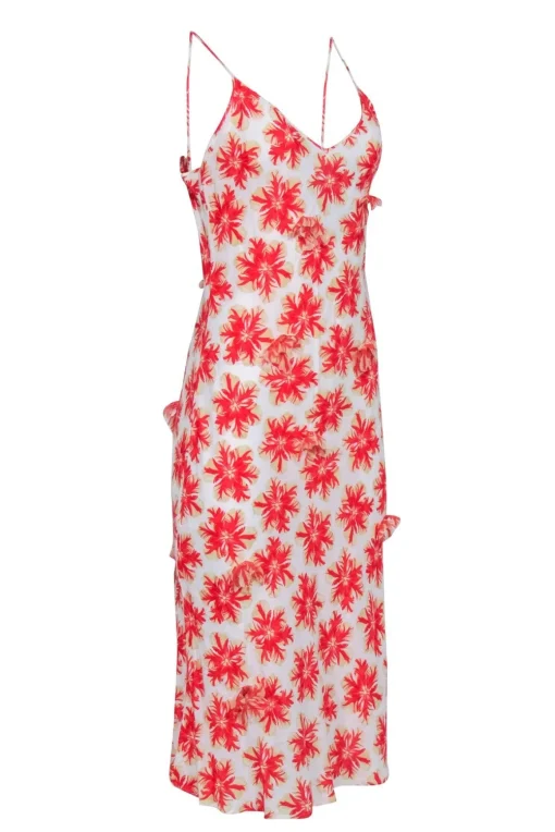 Ferre - Ivory & Red Floral Sleeveless Slip Dress Sz 8