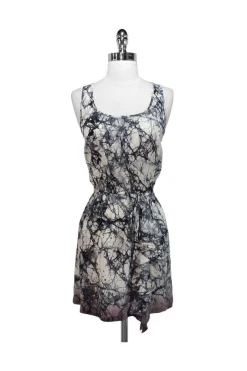 Fifteen Twenty - Gray Tone Abstract Print Silk Dress Sz L