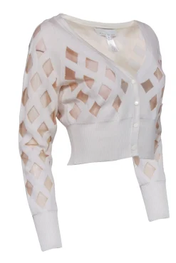 Fleur Du Mal - Cream Cropped Cardigan w/ Sheer Diamond Pattern Sz M