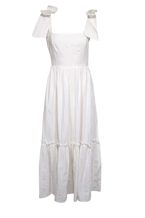 Floraison Lane - Ivory Sleeveless Bow Strap "Elizabeth" Midi Dress Sz 4