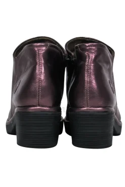 Fly London - Bronze Leather Round Toe Block Heel Booties Sz 9