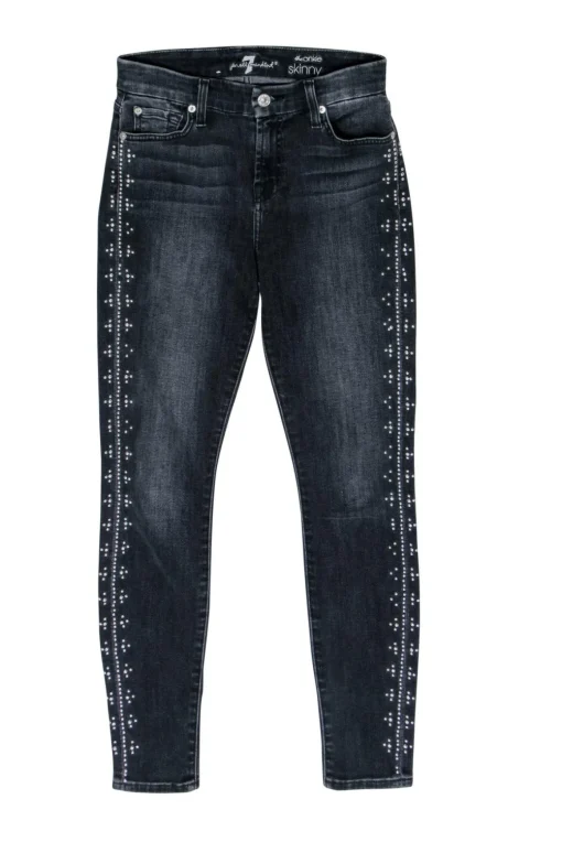 7 For All Mankind - Black Studded Skinny Jeans Sz 25