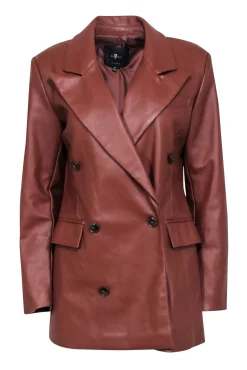 7 For All Mankind - Brown Faux Leather Double Breasted Jacket Sz M