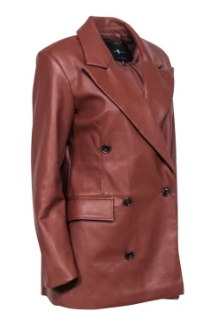 7 For All Mankind - Brown Faux Leather Double Breasted Jacket Sz M