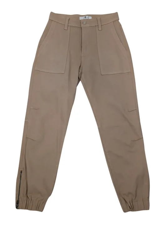 7 For All Mankind - Khaki Cotton Blend Cropped Boyfriend Joggers Sz 2