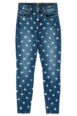 7 For All Mankind - Medium Wash Polka Dot High-Waist Skinny Jeans Sz 25