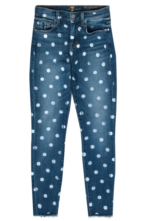 7 For All Mankind - Medium Wash Polka Dot High-Waist Skinny Jeans Sz 25