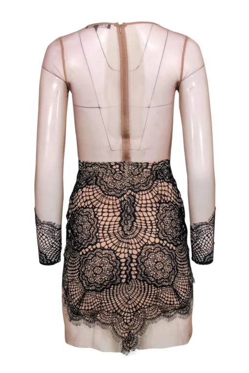 For Love & Lemon - Nude Sheer Bodycon Dress w/ Lace Overlay Sz S