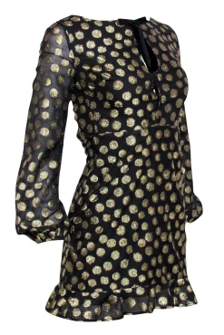 For Love & Lemons - Black Dress w/ Gold Metallic Dots Sz XS