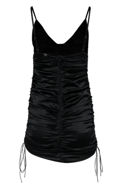 For Love & Lemons - Black Satin Mini Dress w/ Ruching & Bedazzled Detail Sz M
