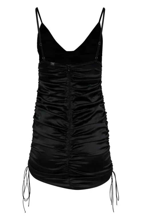 For Love & Lemons - Black Satin Mini Dress w/ Ruching & Bedazzled Detail Sz M