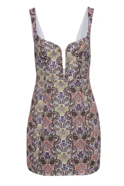 For Love & Lemons - Ivory w/ Multicolor Paisley Jacquard Mini Dress Sz S
