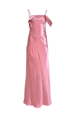 For Love & Lemons - Mauve Satin Asymmetrical Cowlneck Maxi Dress Sz L