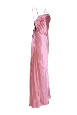 For Love & Lemons - Mauve Satin Asymmetrical Cowlneck Maxi Dress Sz L