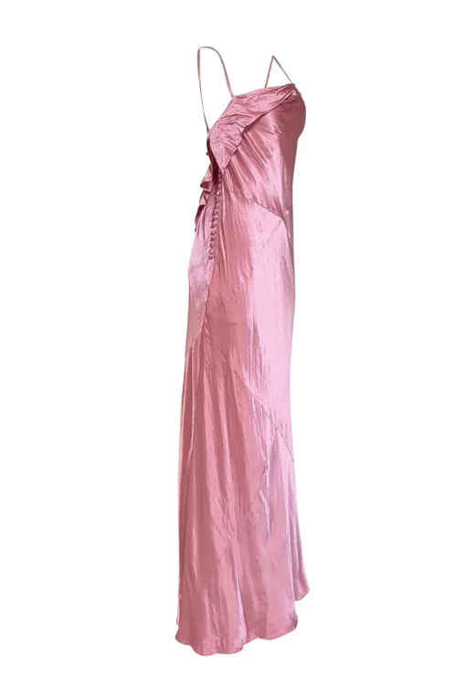 For Love & Lemons - Mauve Satin Asymmetrical Cowlneck Maxi Dress Sz L