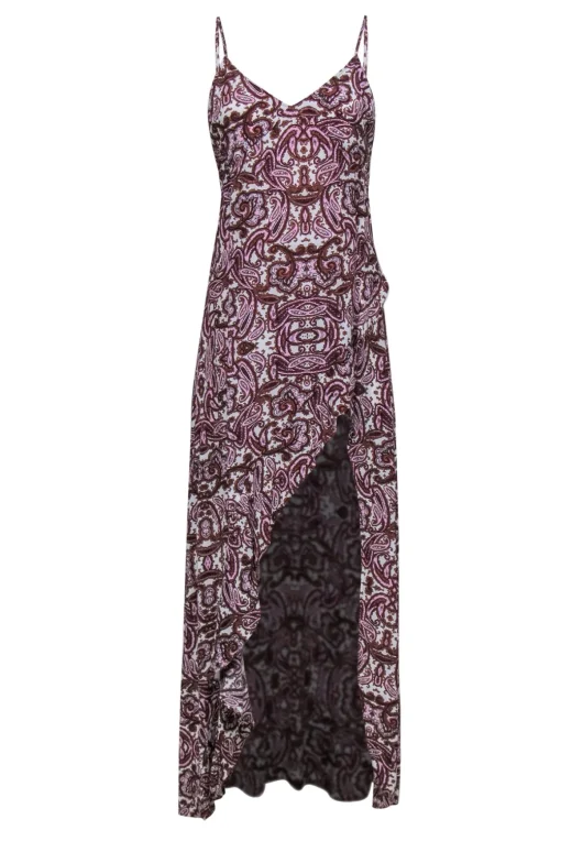 For Love & Lemons - Pink & Brown Paisley High-Low Slip Dress Sz S