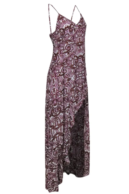 For Love & Lemons - Pink & Brown Paisley High-Low Slip Dress Sz S