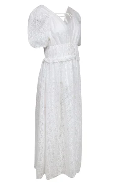 For Love & Lemons - White Floral Eyelet Maxi Dress w/ Puff Sleeves Sz L