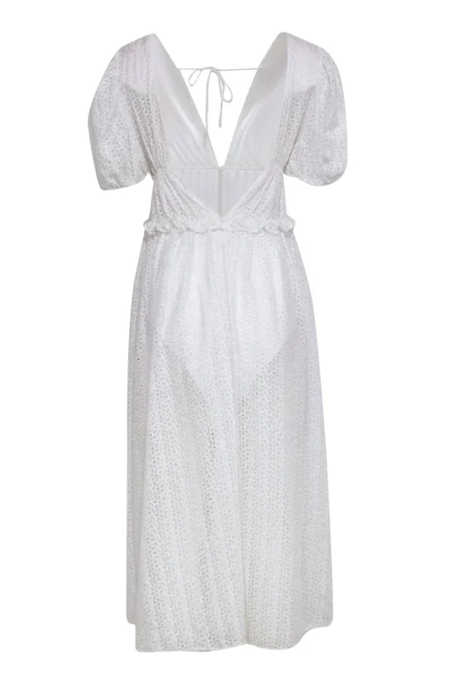 For Love & Lemons - White Floral Eyelet Maxi Dress w/ Puff Sleeves Sz L