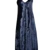 Forte Forte - Navy Crushed Velvet  V-neck Dress w/ Front Slit Sz 4